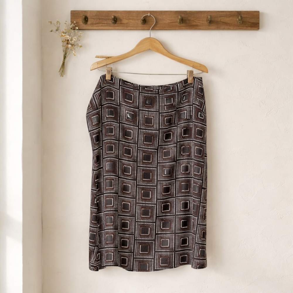 My Michelle Size 14 Geometric Square Print Polyester Midi Skirt